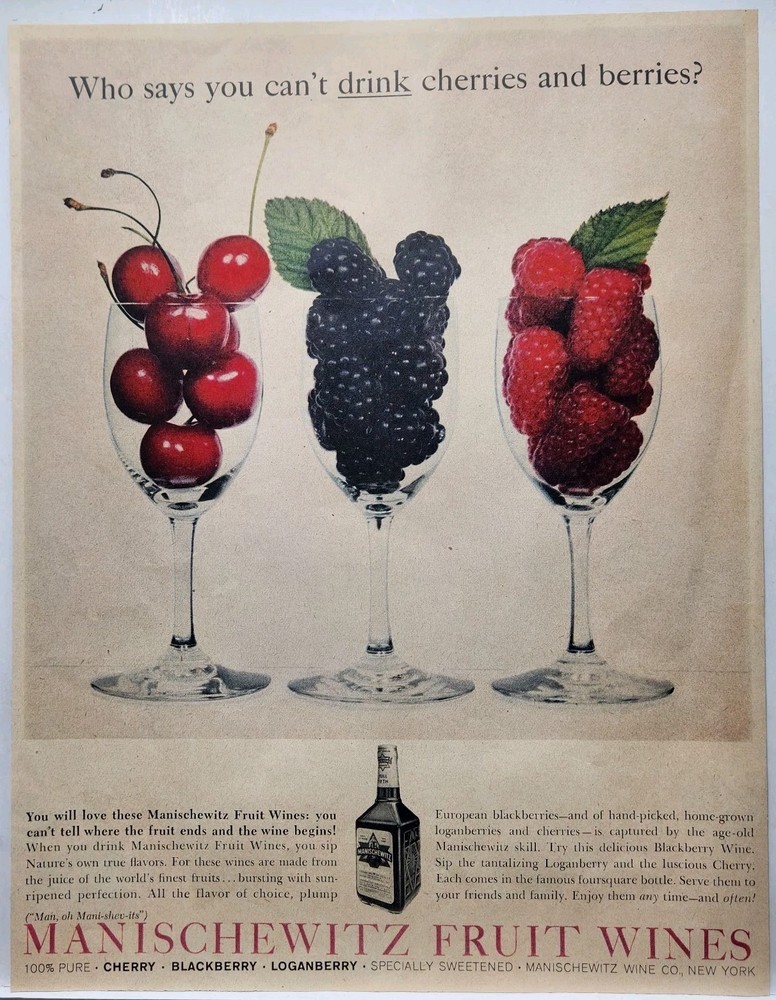 1958 Manischewitz Fruit Wines MCM Original Print Ad Life Magazine 50s