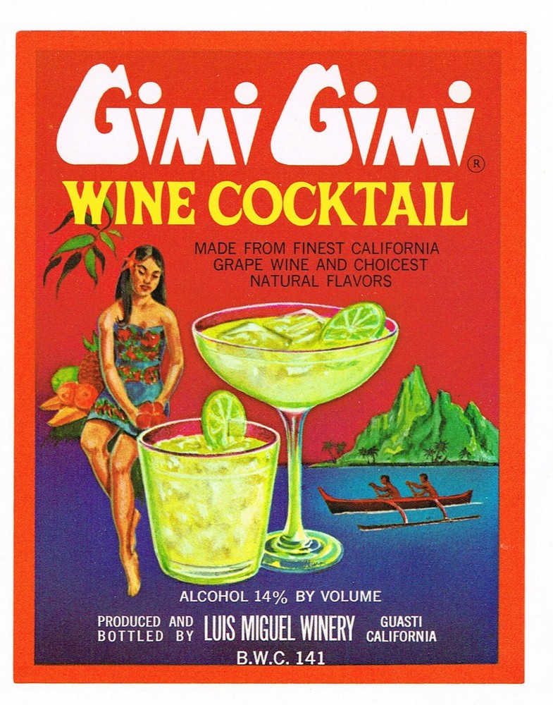 c1960 WINE BOTTLE LABEL ONTARIO CUCAMONGA GUASTI POLYNESIAN TAHITI SOUTH PACIFIC