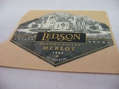 1995 Ledson Merlot Wine Label Sonoma Valley CA Estate Grown Chateau Castle Art