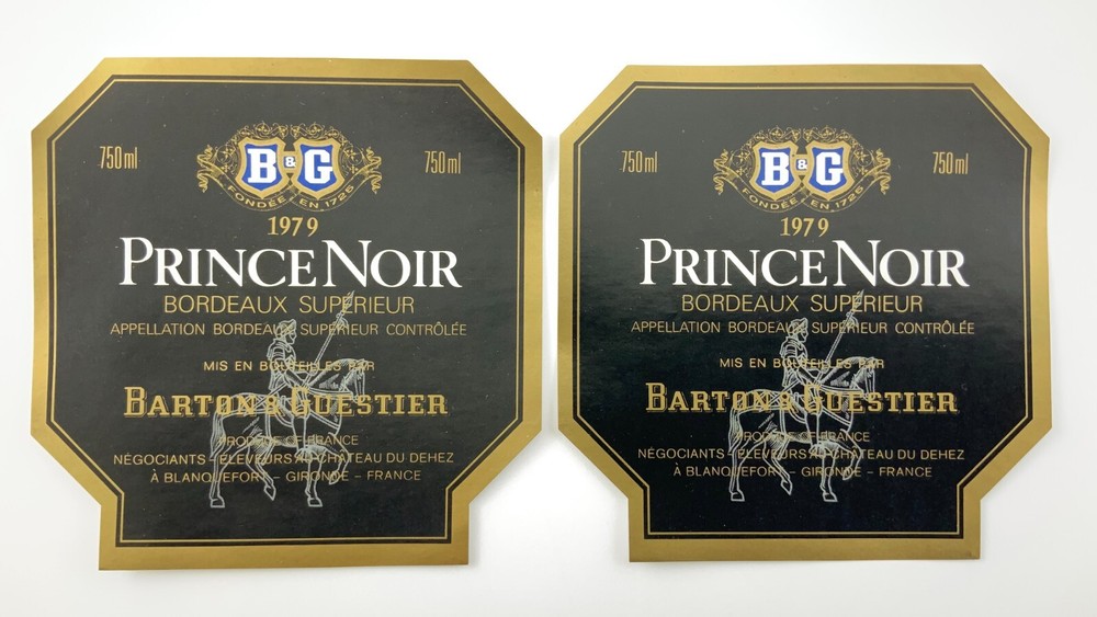 Lot of 2 Vintage Wine Label 1979 Prince Noir Barton & Guestier France CC936
