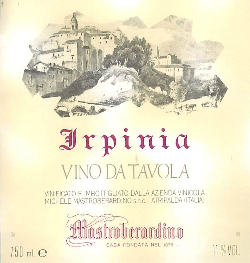 Mastroberardino Winery Irpinia Vino da Tavola Italy 1970s 1980s Vtg Wine Label
