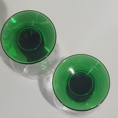 Set 2 Schmitt Sohne Wine Cordial Glasses Goblets Green Ribbed Stem W. Germany