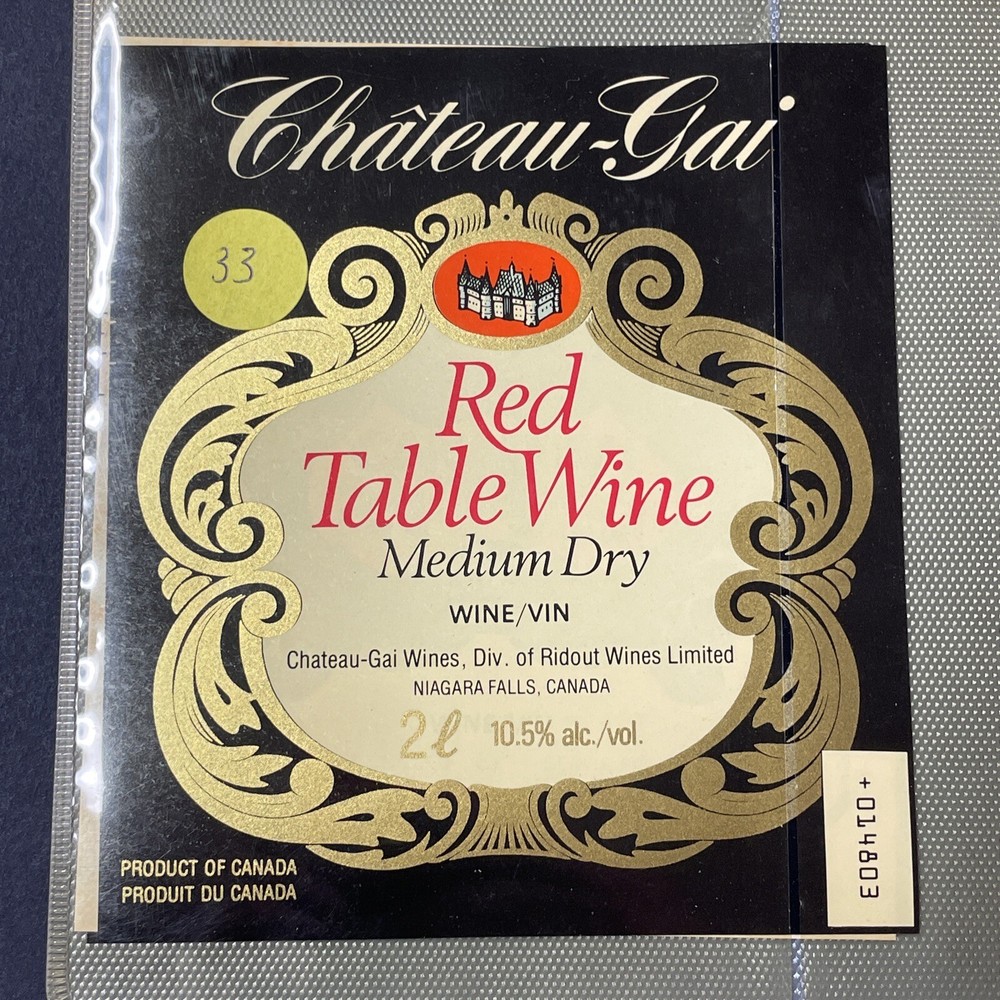 Vintage Chateau-Gai Red Medium Dry Table Wine Niagara UNUSED Paper Label Q33