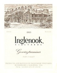 Inglenook Gewurztraminer Napa Valley Rutherford CA 1983 1980s Vtg Wine Label