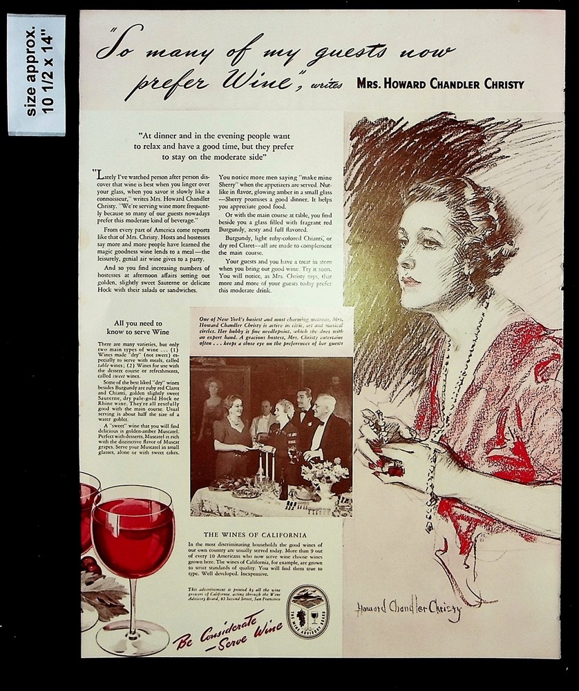 1940 Wine Advisory Board California Sherry Woman Dress Vintage Print Ad 36176