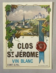 Vintage CLOS ST. JEROME VIN BLANC WINE LABEL 3-1/2 x 4-3/4 INCH