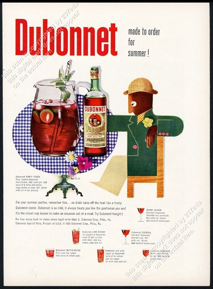 1954 Paul Rand art Dubonnet wine Party Punch recipe vintage print ad