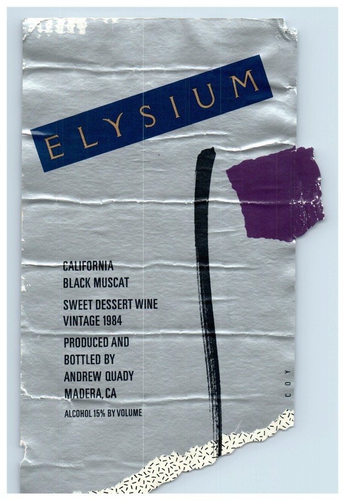 Vintage Elysium California Black Muscat Paper Wine Label Original S83E
