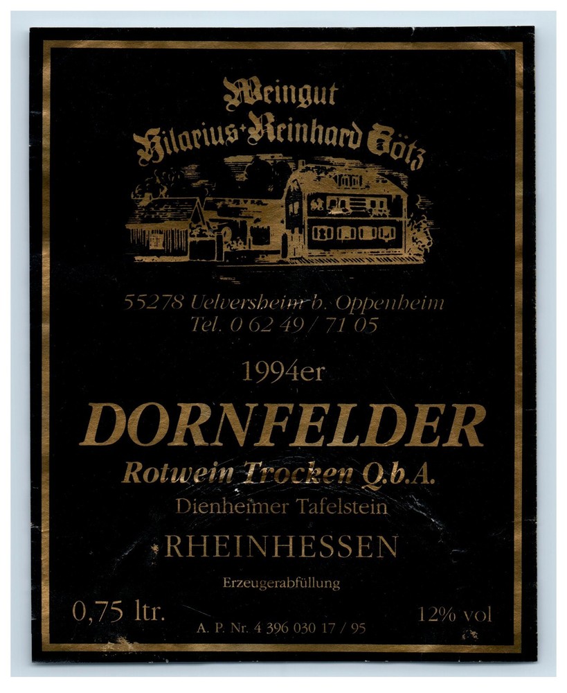Vintage Dornifelder Rotwein Trocken Q.B.A German Label S74E