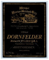 Vintage Dornifelder Rotwein Trocken Q.B.A German Label S74E
