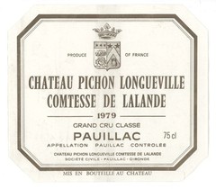 Chateau Pichon Longueville Wine Label 1979 France French Pauillac