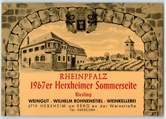 1967 Rheinpfalz Herxheimer Sommerseite Wine Label Vintage Original S4E