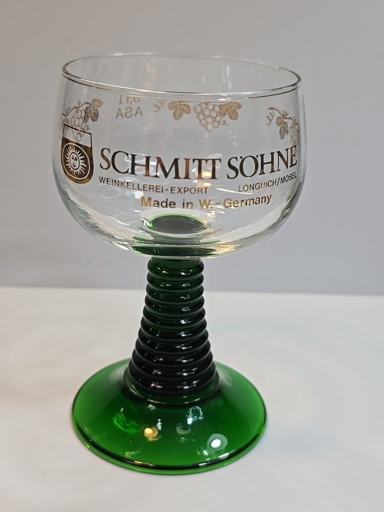 Schmitt Sohne Green Footed Stem Wine Glass W Germany