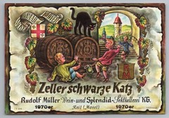 1970 Zeller Schwarze Katz German Wine Bottle Label Children Black Cat