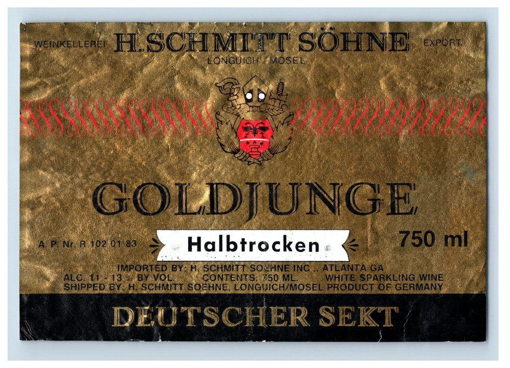 1960&rsquo;s-80&rsquo;s H. Schmitt Sohne Goldjunge Halbtrocken German Wine Label S67E