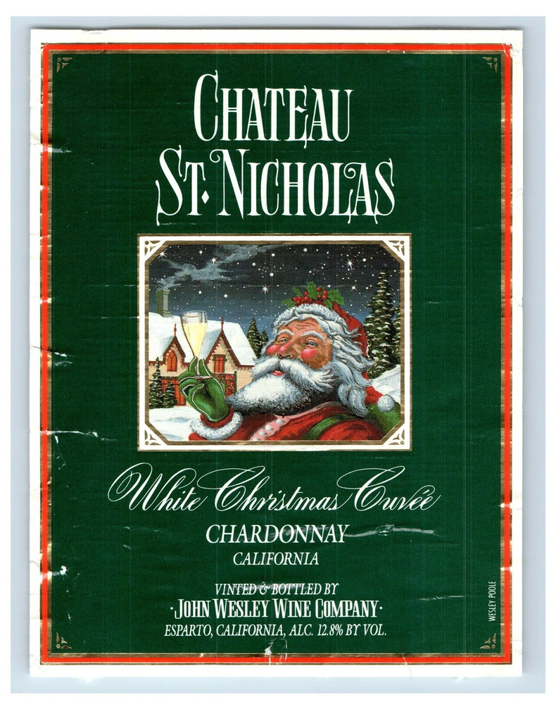 Vintage Chateau White Christmas Cuvee Chardonnay Paper Wine Label Original S83E