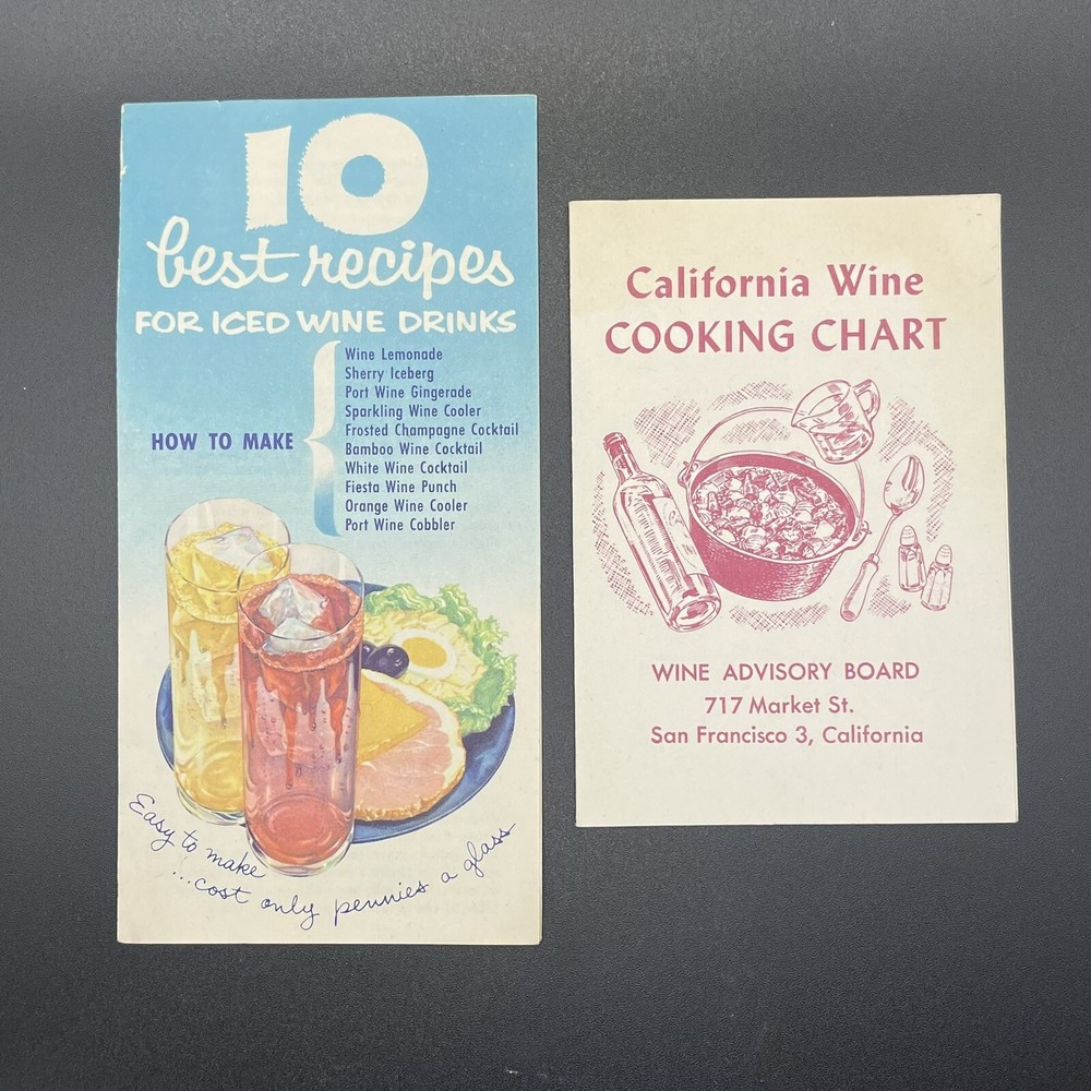 Set Of 2 CALIFORNIA WINES ad brochure California Wine Advisory Board Recipes