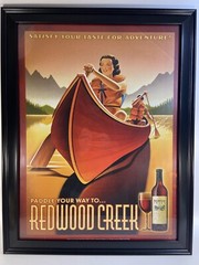 2 Redwood Creek Pinot Noir Wine Advertising Poster Art Framed Canoe Moose 21×27