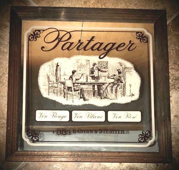 VINTAGE OG FRAMED MIRROR BARTON & GUSTIER WINE « PARTAGER », BAR RESTAURANT