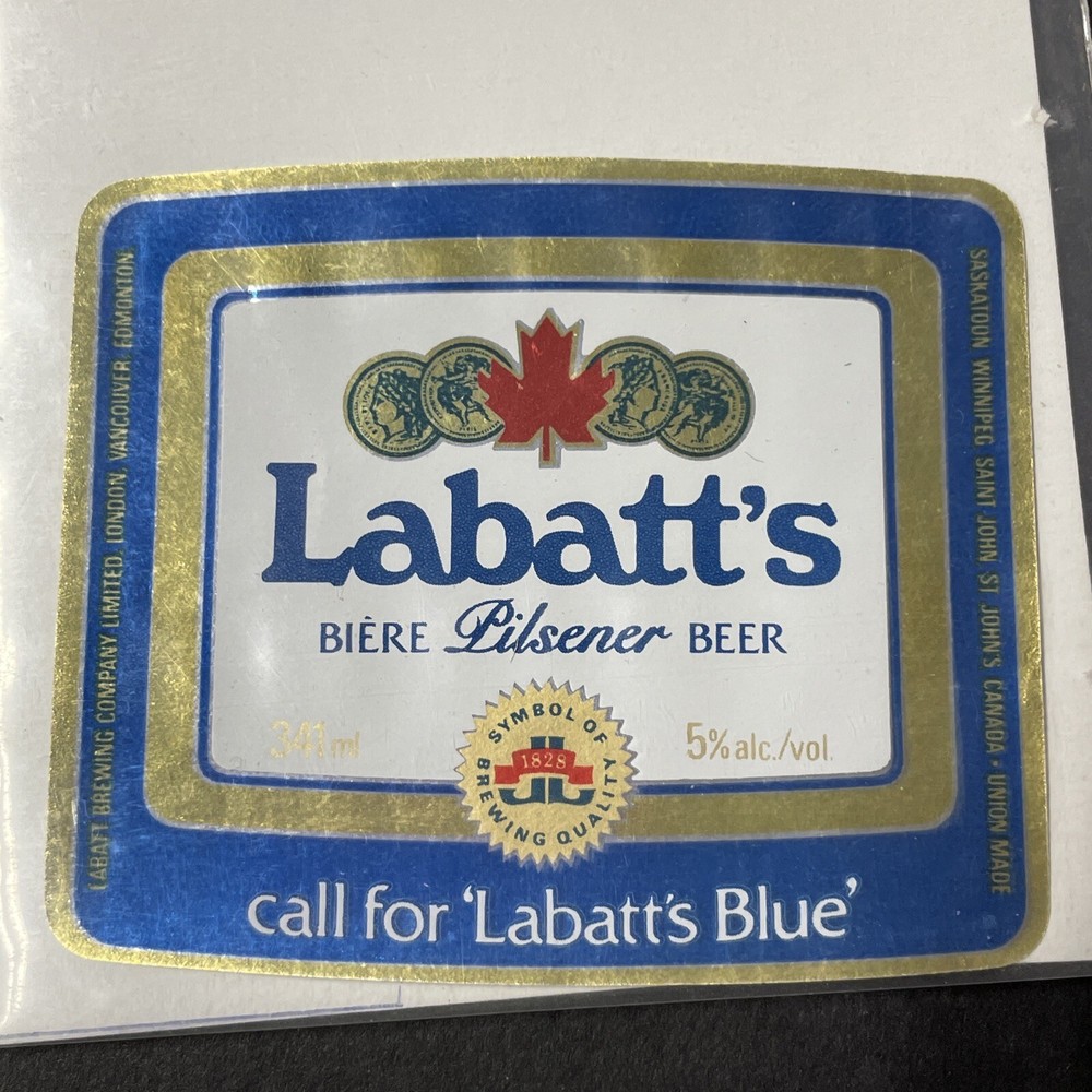 Vintage 1980s Labatt Blue (No French) UNUSED Foil Label London Ontario Q2015