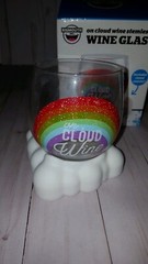 BigMouth . « On Cloud Wine » Stemless Wine Glass  plastic cloud coaster set NIB E3