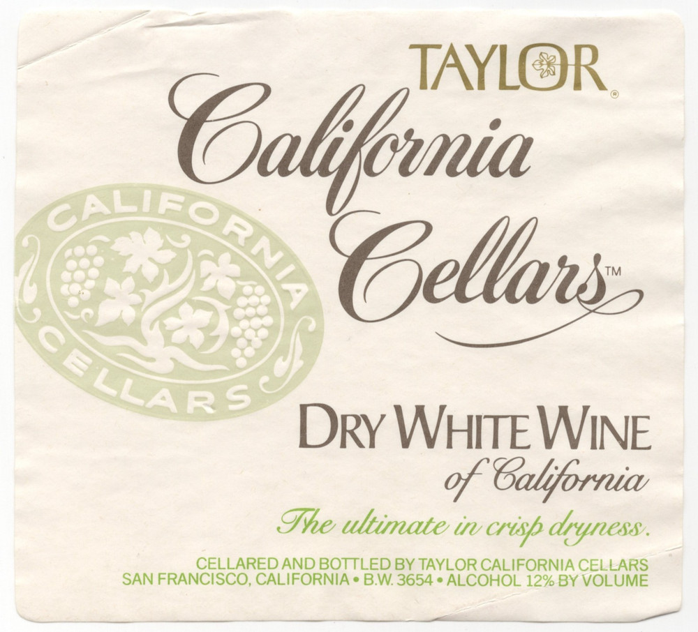 Vintage – Taylor California Cellar Dry White Wine Label – XL1i