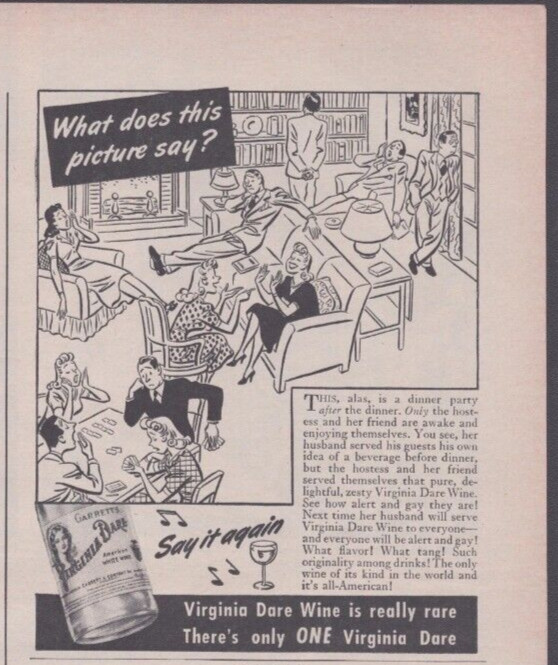 1944 Print Ad Virginia Dare Wine What does this picture say? Illustration