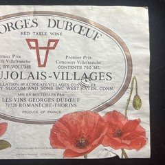 VINTAGE FRENCH WINE LABEL Georges Duboeuf BEAUJOLAIS FRANCE RED FLOWERS Slocum
