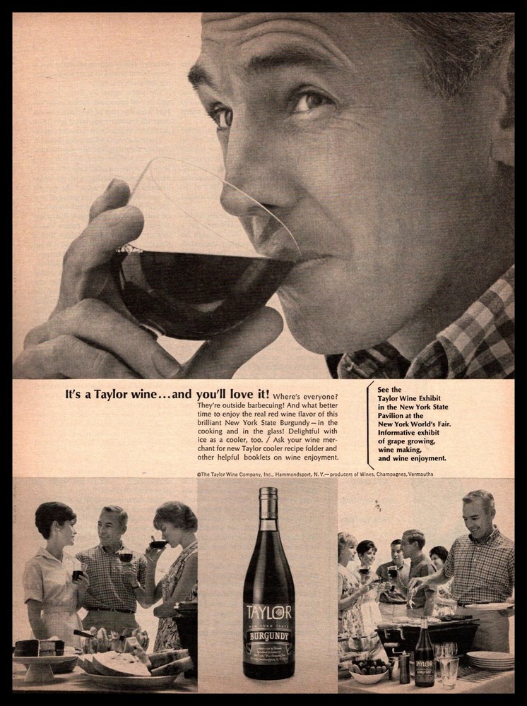 1964 Taylor Wine Company Buirgundy Hammandsport New York World&rsquo;s Fair Print Ad