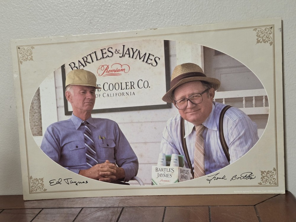 1980s BARTLES & JAYMES WINE COOLER Cardboard Advertising BAR SIGN Vintage