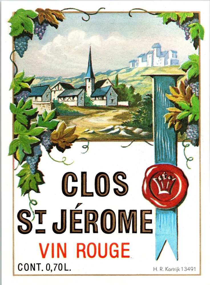 Vintage Original Wine Label Clos St. Jerome Vin Rouge 3 1/4&Prime; X 4 3/4&Prime;