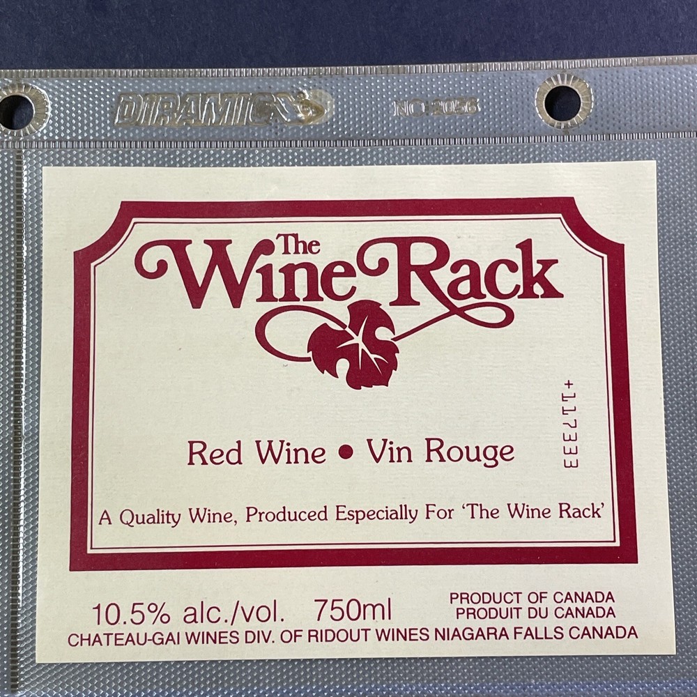 Vintage Chateau-Gai The Wine Rack Red Wine Niagara UNUSED Paper Label Q29