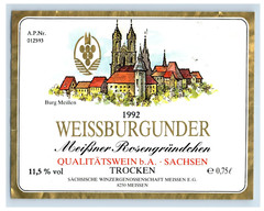 1970&rsquo;s-80&rsquo;s Weissburgeunder Meibner Trocken German Wine Label Original S18E