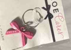 Lot of 5 NEW « CHLOE CARES » Chloe Wine Glass Charm Pink Ribbon Bow Breast Cancer