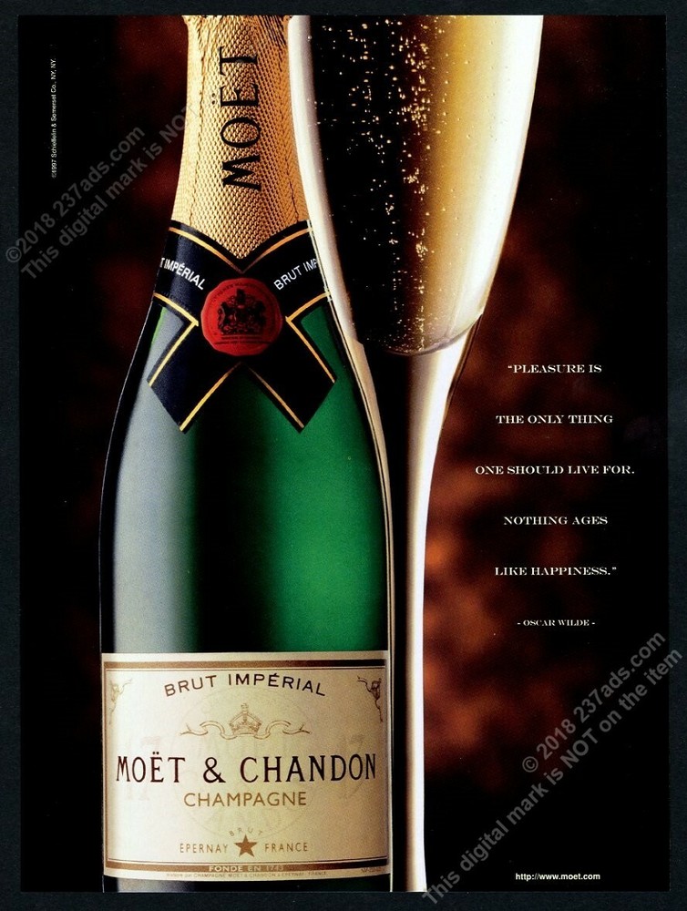 1997 Moet & Chandon Brut Imperial champagne bottle glass photo vintage print ad