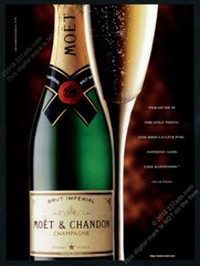 1997 Moet & Chandon Brut Imperial champagne bottle glass photo vintage print ad