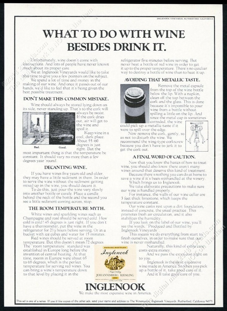 1971 Inglenook wine What To Do With Wine Besides Drink It vintage print ad