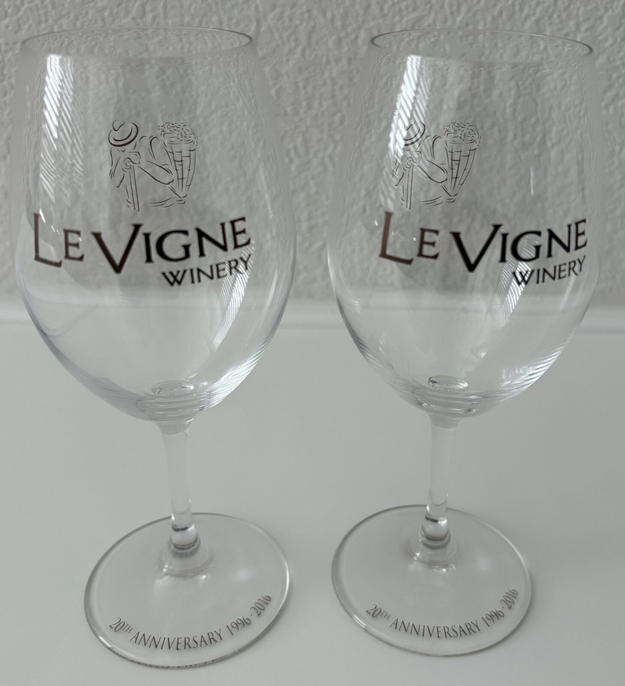 LE VIGNE WINERY 20th Anniversary Paso Robles CA Set of 2 Wine Glasses 7.5&Prime;x2.25&Prime;