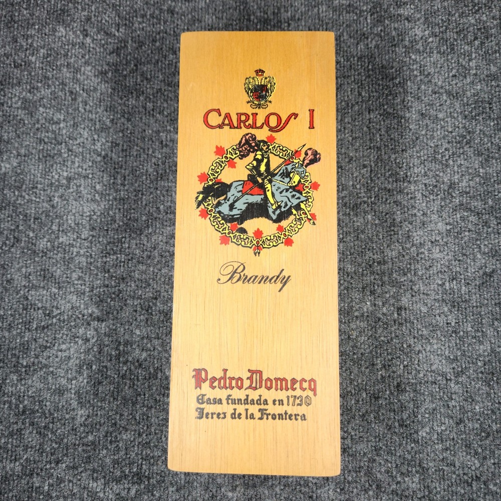 Vintage Carlos I Pedro Domecq Brandy Wooden Box Hinged Bottle Case Bar Decor Spa