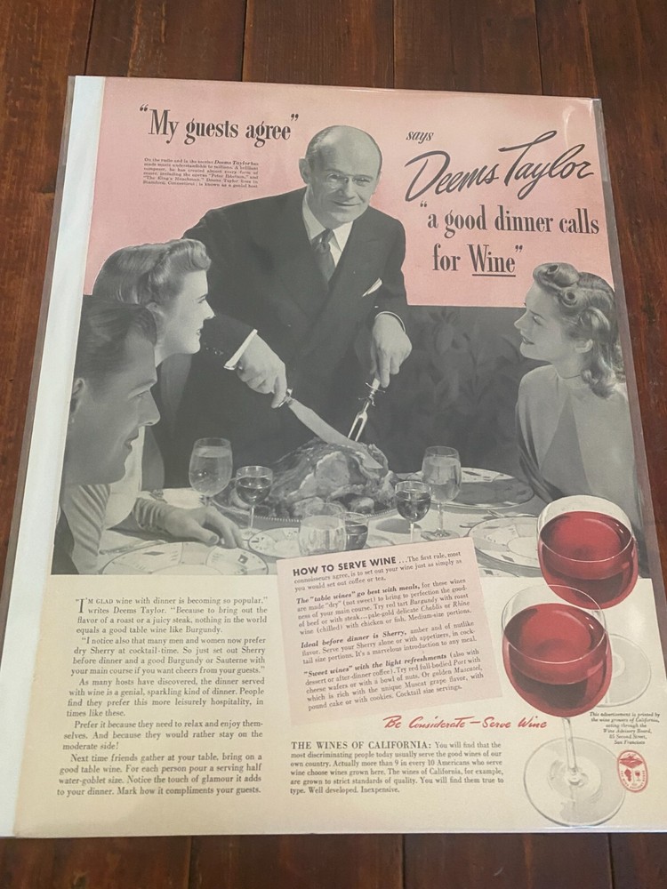 Vintage 1941 Deems Taylor Wine Association ad