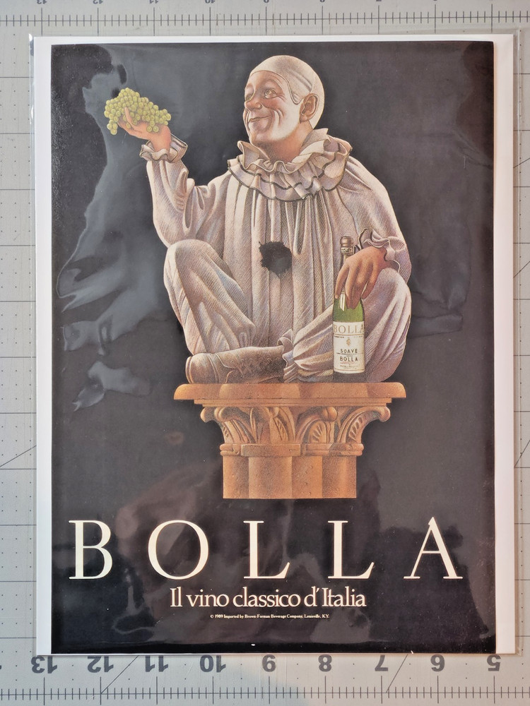 1990 Print Ad BOLLA Italian Wine Happy Clown Magazine Page Bar Pinup