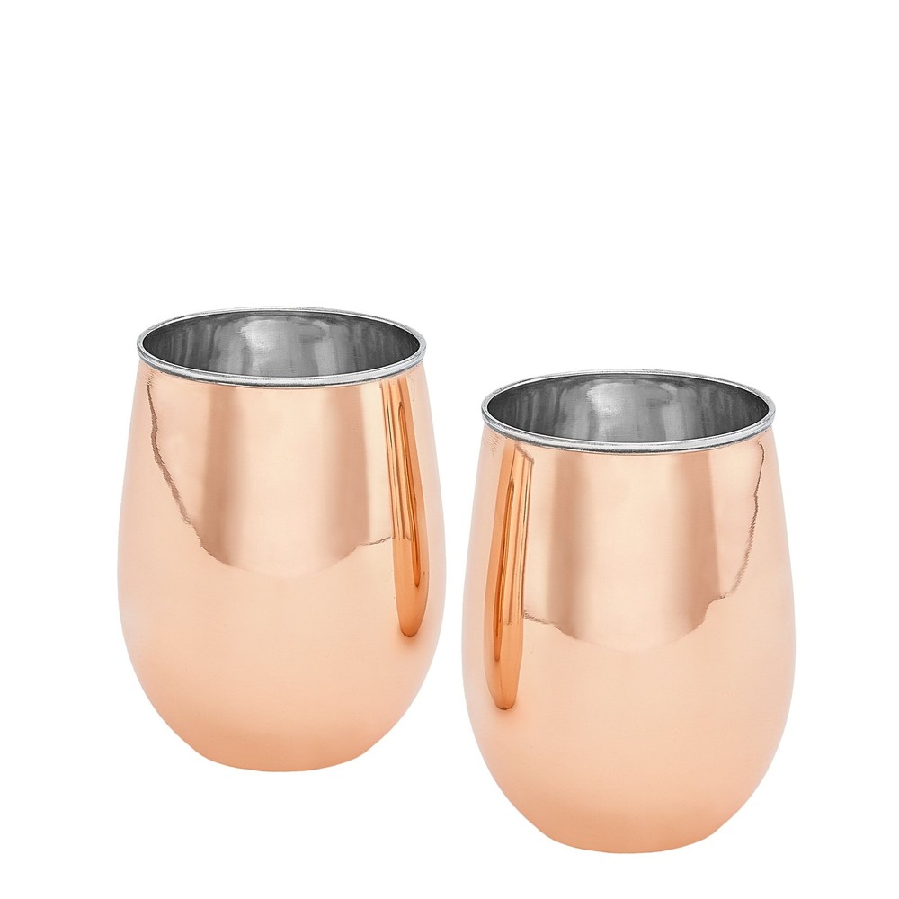 Old Dutch 2-Ply Stemless Wine Glasses (Set of 2), Solid Copper/Stainless Stee…