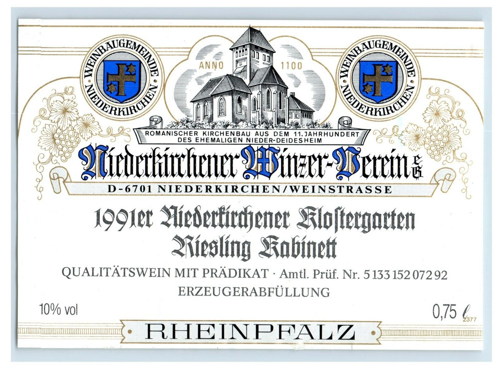 1970&rsquo;s-80&rsquo;s Rheinpfalz Niederkirchener Winzer German Wine Label Original S18E