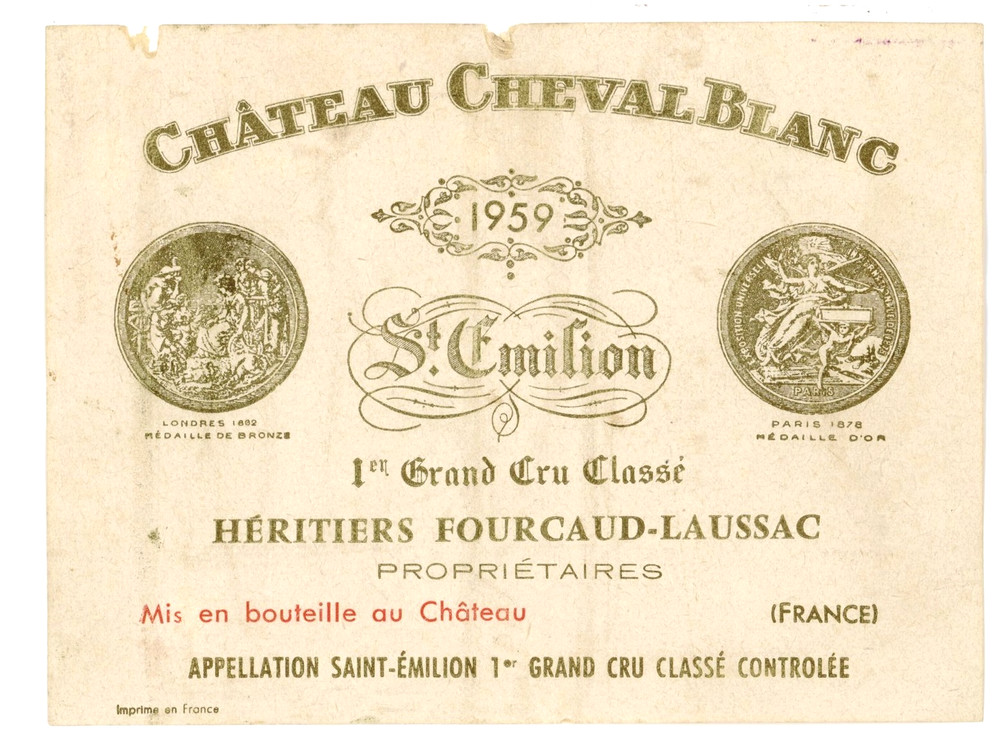 Chateau Cheval Blanc Wine Label 1959 France French Grand Cru Classe