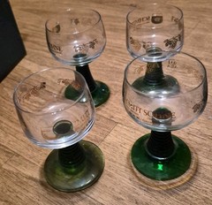 Vintage West German Schmitt Sohne Green Stem Beehive Glasses x 4