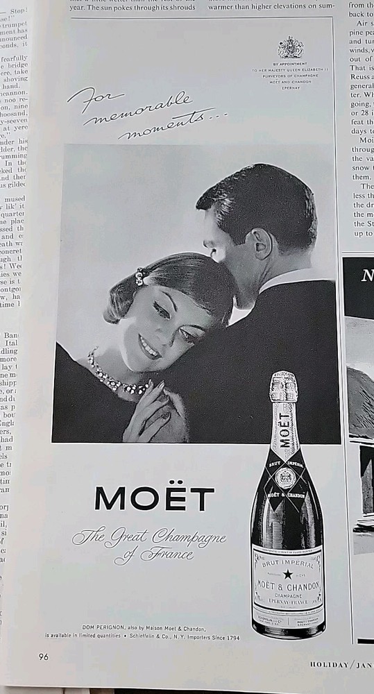 1959 Moet Great Champagne of France for memorable moments vintage ad