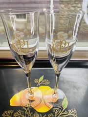 Art Nouveau Perrier Jouet Epoch PJ Champagne Flute France Tan Barware Floral-2