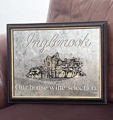 Vintage 1986 Inglenook Winery Wooden Framed Smoked Mirror Bar Sign 19”X15”