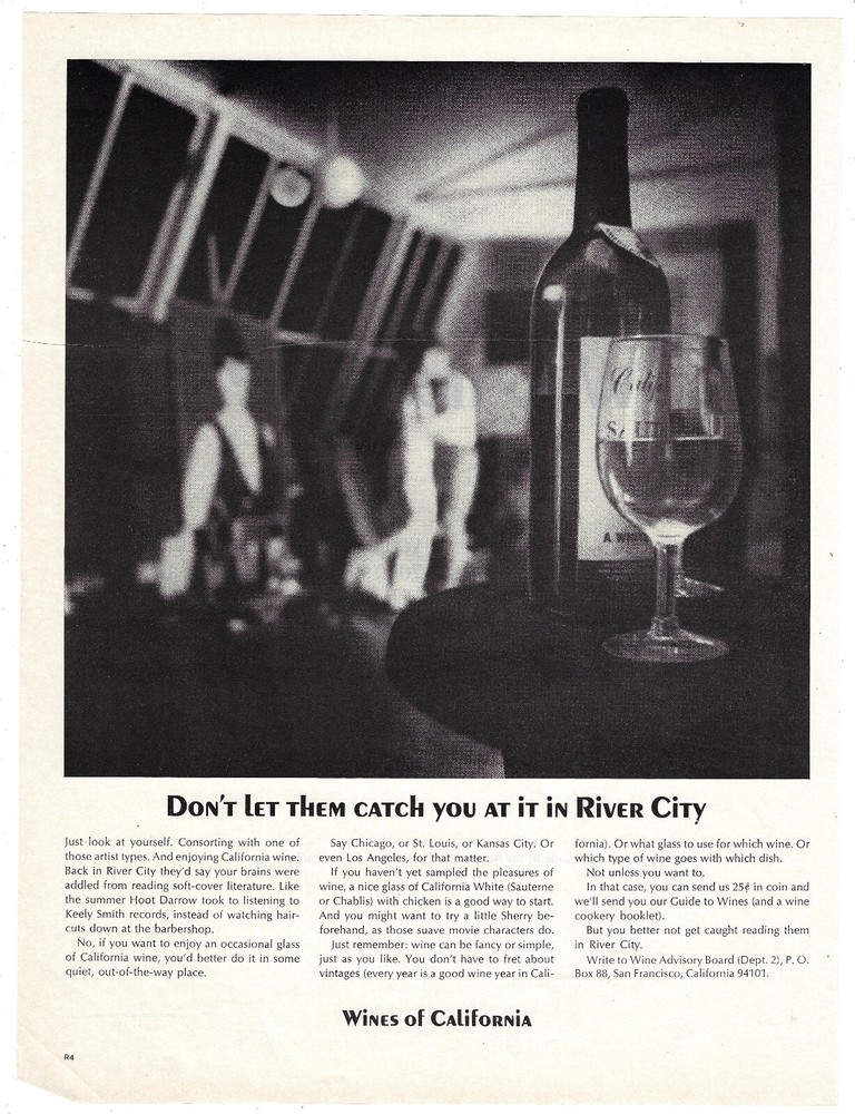 Wines of California Print Ad Vintage Advertisement San Francisco CA 1965