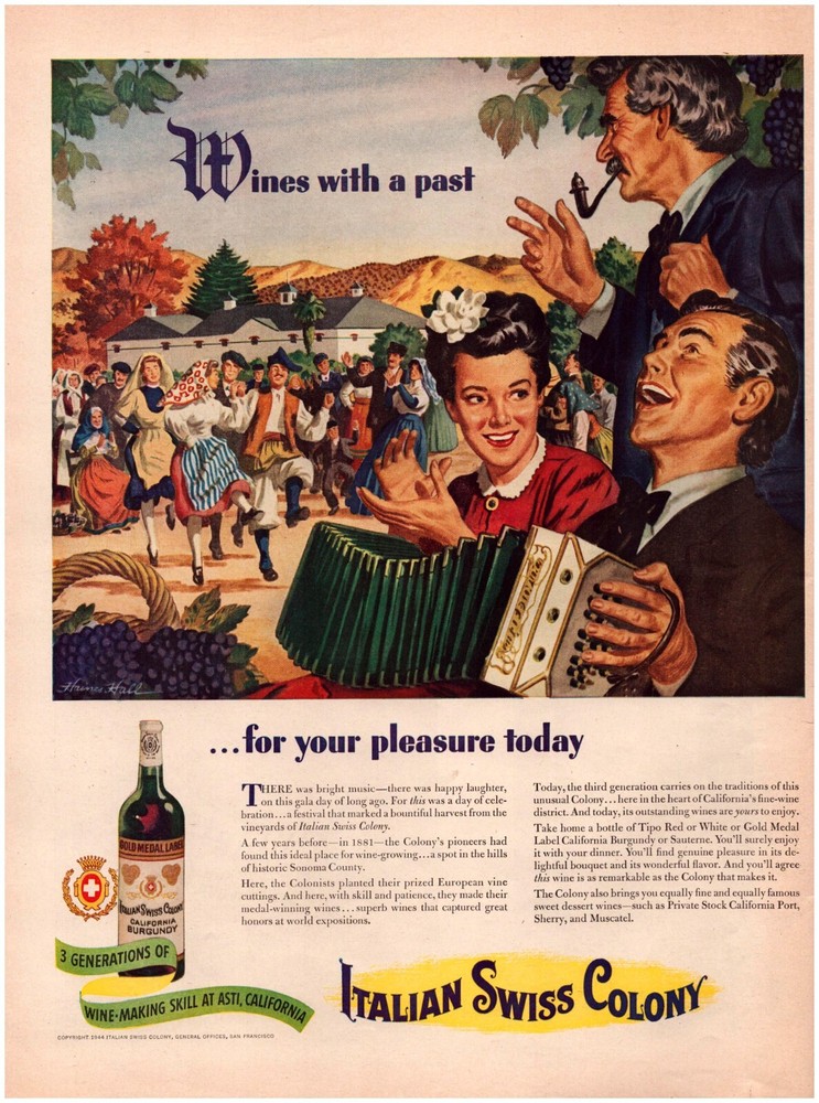 Print Ad Italian Swiss Colony Wine 1944 Full Page Large Magazine 10.5&Prime;x13.5&Prime;